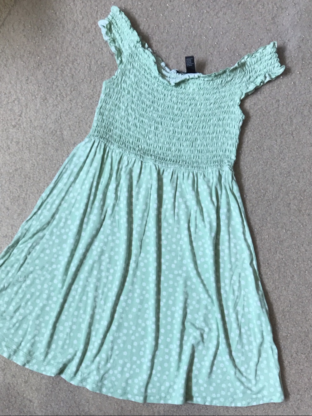 Forever 21 Mint Green Polka Dot Smocked Dress